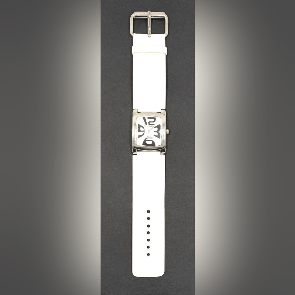 Modern Funky Sergio Valente Watch Square White Black Quartz Retro Groovy Whimsy